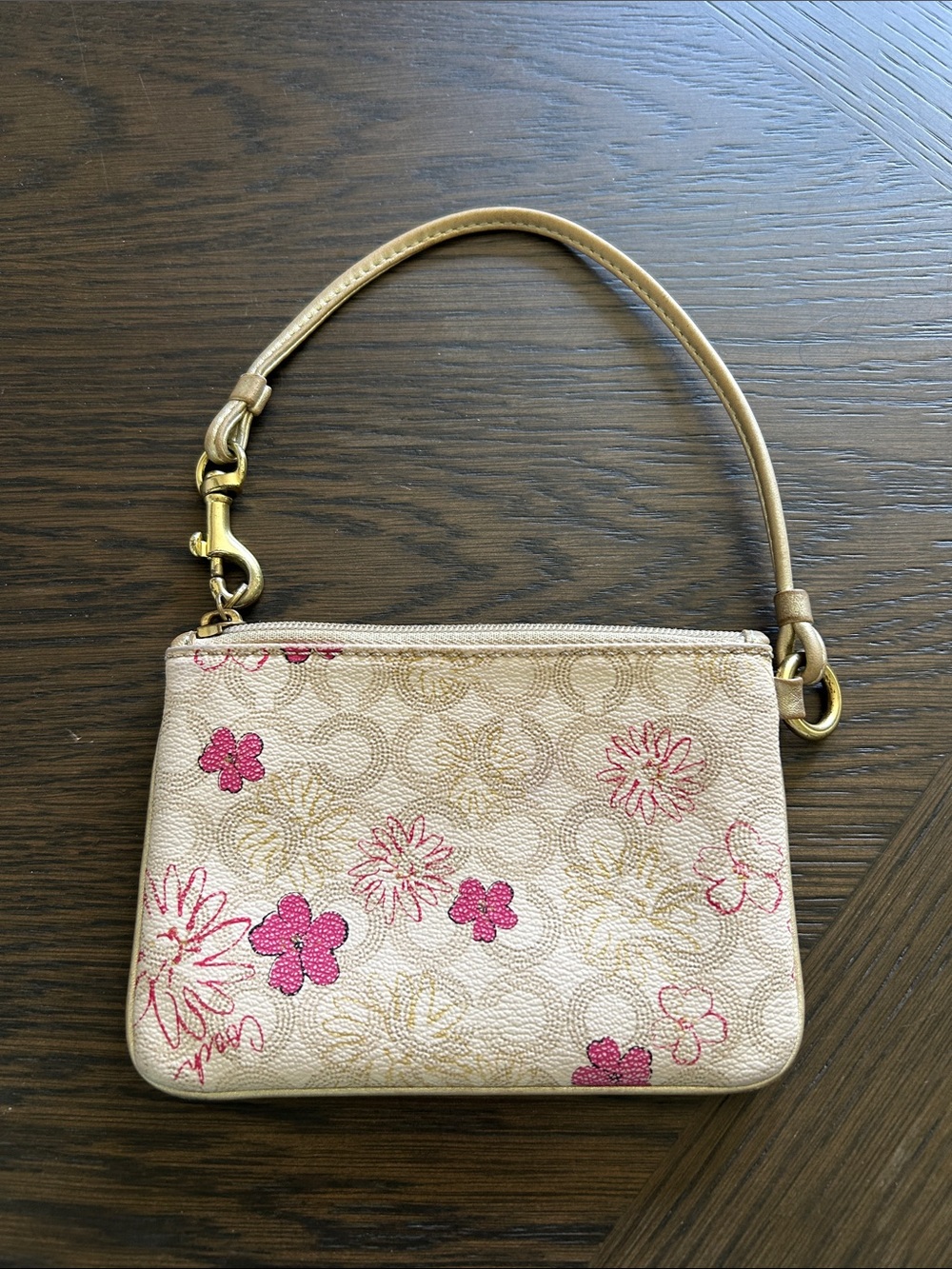 Coach Waverly Floral Print Beige Wristlet with Signature Logo - Picture 2 of 7